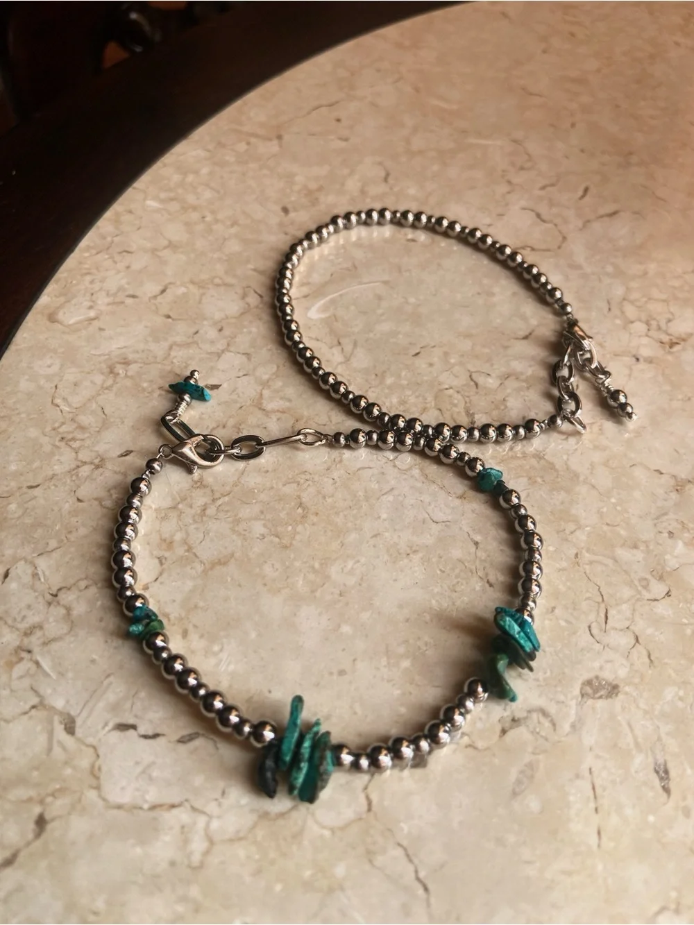 Stainless Steel Bead Bracelet Set with Turquoise Accent - Navajo Pearl Style - Picture 1 of 5